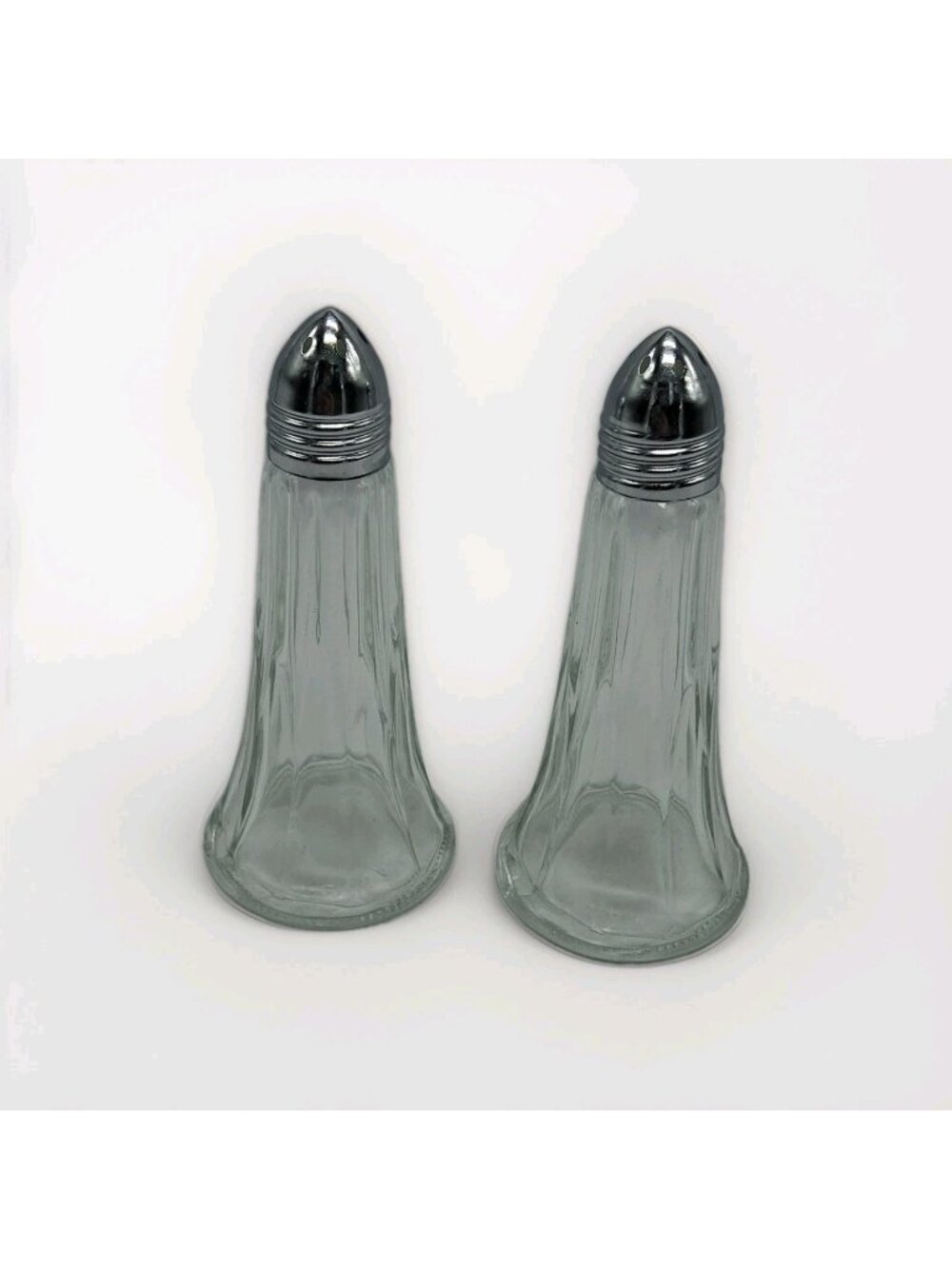 Vintage Libbey Glass Paneled Tower Salt Pepper Shakers Chrome Lids Winchester